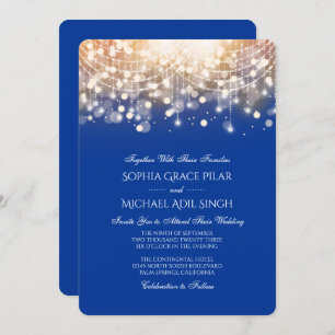 Invitation Regal Blue et Gold Bokeh