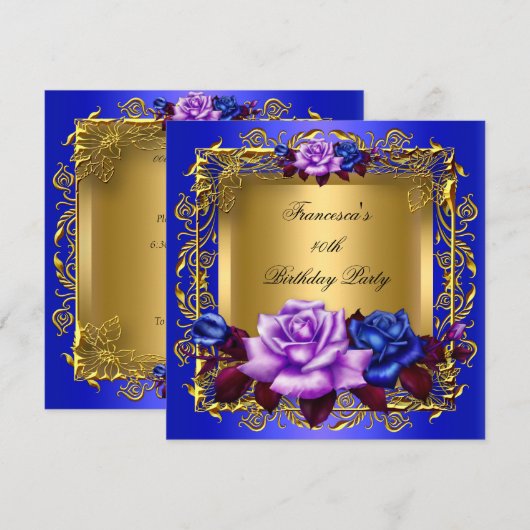 Invitation Regal Blue Lilac Rose Gold Elegant Anniversaire A (Devant / Derrière)