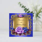 Invitation Regal Blue Lilac Rose Gold Elegant Anniversaire A (Debout devant)