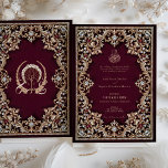 Invitation Regal Bourgogne bijoux d'or antique Mariage islami<br><div class="desc">Ce luxueux faire-part de mariage islamique est un chef-d'oeuvre d'élégance et d'opulence, parfait pour annoncer votre journée la plus spéciale. Placé contre un arrière - plan bordeaux de prune profonde, le défilement d'or antique complexe est agrémenté d'accents de bijoux, ajoutant un effet tridimensionnel au design orné. Le devant de l'invitation...</div>