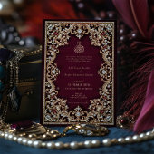Invitation Regal Bourgogne bijoux d'or antique Mariage islami