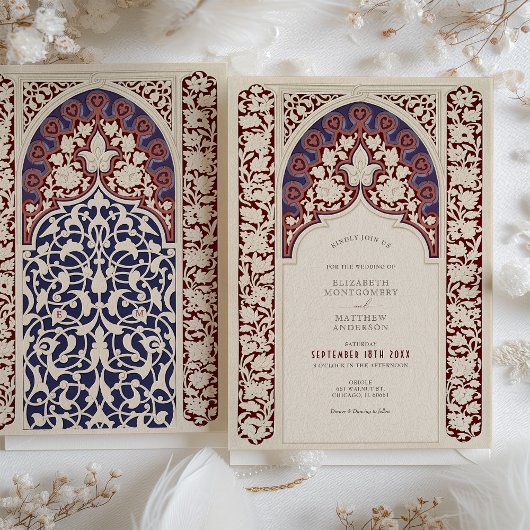 Invitation Regal Burgundy & Navy Mariage dentelle