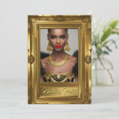 Invitation Regal Elegant Photo Anniversaire Party Gold Frame (Debout devant)