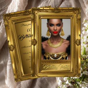 Invitation Regal Elegant Photo Anniversaire Party Gold Frame