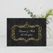 Invitation régal fleurir noir et or damask merci (Debout devant)