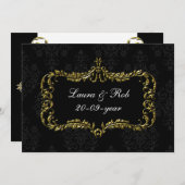 Invitation régal fleurir noir et or damask merci (Devant / Derrière)
