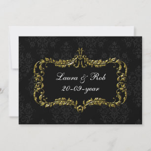 Invitation régal fleurir noir et or damask merci