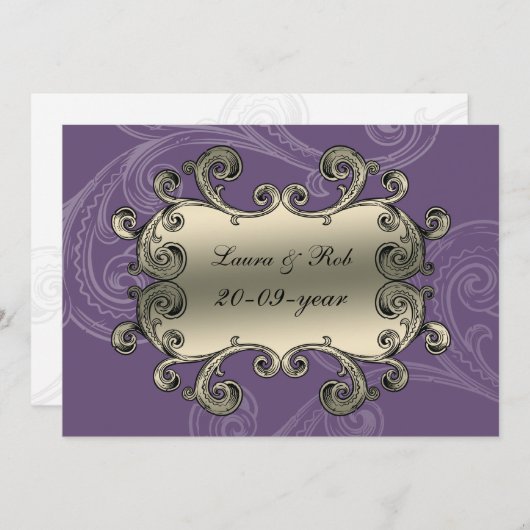 Invitation regal fleurit violet merci (Devant / Derrière)