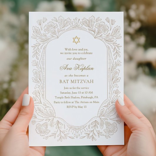 Invitation Regal Gold Floral Bat Mitzvah 