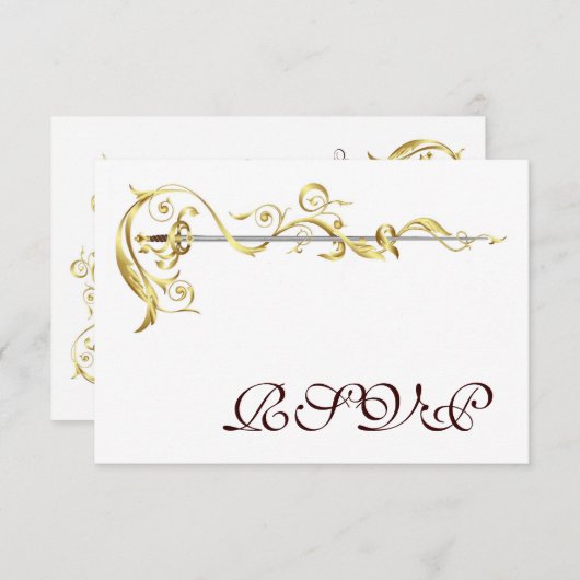 Invitation Regal Gold Scroll Ribbon Sword RSVP (Devant / Derrière)