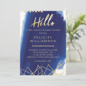 Invitation Regal Navy, Baby shower d'aquarelle d'or Invitatio (Debout devant)