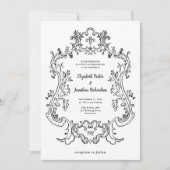 Invitation Regal noir et blanc | Baroque Frame Mariage (Devant)