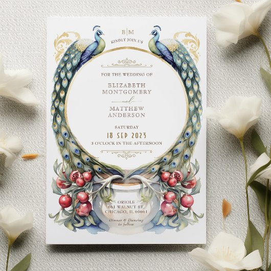 Invitation Regal Peacock Mariage à thème