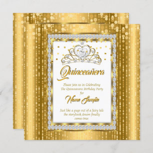 Invitation Regal Princess Quinceanera Gold Diamant blanc
