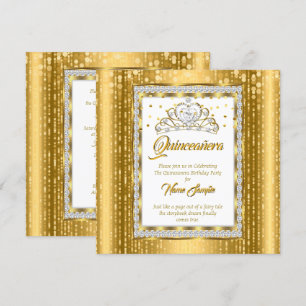 Invitation Regal Princess Quinceanera Or Blanc Diamant