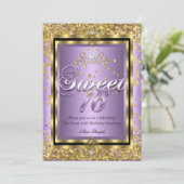 Invitation Regal Princess Sweet 16 Gold Lavender Purple Party (Debout devant)