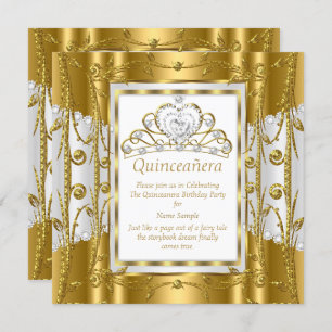 Invitation Regal Princesse Quinceanera 15e Gold White Tiara