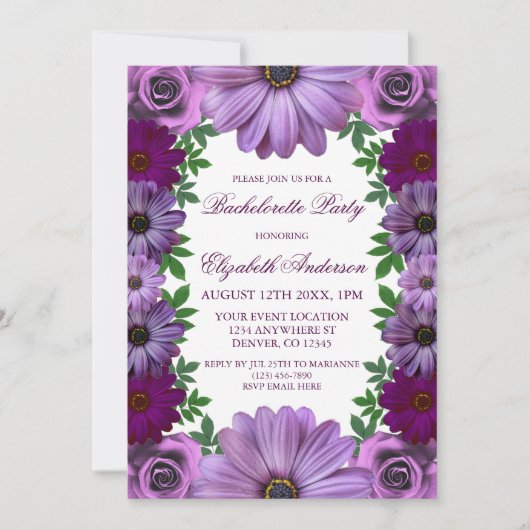 Invitation Regal Purple Floral Bachelorette Party (Devant)