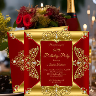 Invitation Regal Red Ajouter Age Anniversaire Party Gold Diam