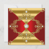 Invitation Regal Red Ajouter Age Anniversaire Party Gold Diam (Dos)