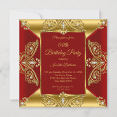 Invitation Regal Red Ajouter Age Anniversaire Party Gold Diam (Devant)