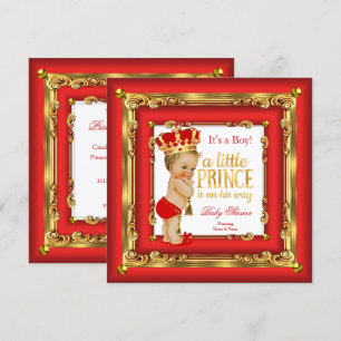 Invitation Regal Red Gold Prince Baby shower Blonde Boy