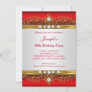 Invitation Regal Red Gold White Diamond fête d'anniversaire