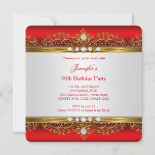 Invitation Regal Red Gold White Diamond fête d'anniversaire