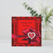 Invitation Regal Red Heart Damask 21e fête d'anniversaire (Debout devant)