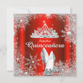 Invitation Regal Red Quinceanera Silver Tiara 15e anniversair (Devant)