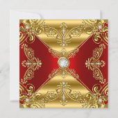 Invitation Regal Rouge Anniversaire Soirée Ornat Or Faux Diam (Dos)