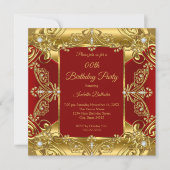 Invitation Regal Rouge Anniversaire Soirée Ornat Or Faux Diam (Devant)