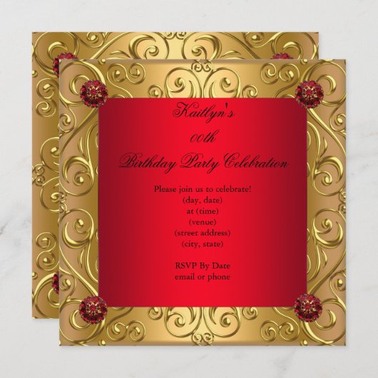 Invitation Regal Rouge élégante fête d'anniversaire Damask Go (Devant / Derrière)