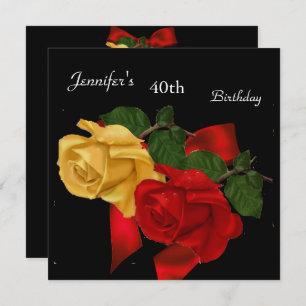 Invitation Regal Rouge jaune Rose 40e anniversaire fête Noir