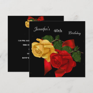 Invitation Regal Rouge jaune Rose 40e anniversaire fête Noir