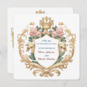 Invitation Regal Royal Crest Floral Wedding Elegant Romantic (Devant / Derrière)