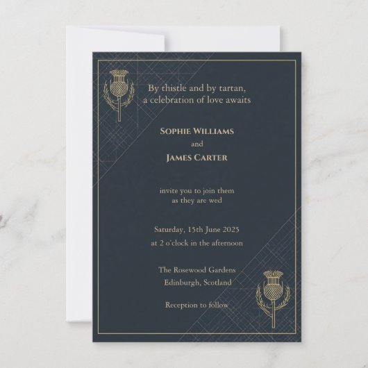 Invitation Regal Thistle & Tartan Mariage écossais (Devant)