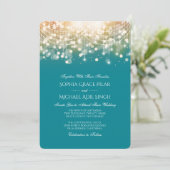 Invitation Regal Turquoise et Gold Bokeh (Debout devant)