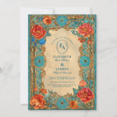 Invitation Regal Turquoise et Rose Bloom Mariage (Devant)