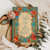 Invitation Regal Turquoise et Rose Bloom Mariage