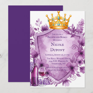 Invitation Regal Violet Floral Crest Bachelorette Party