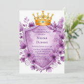 Invitation Regal Violet Floral Crest Bachelorette Party (Debout devant)