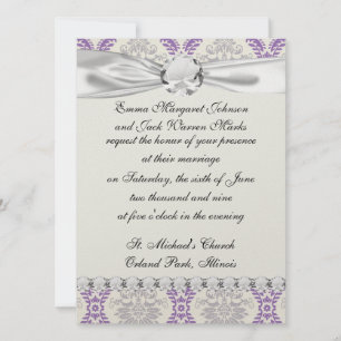 Invitation régal violet gris et crème damassé