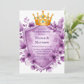 Invitation Regal violet Mariage de crête florale (Debout devant)