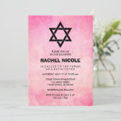 Invitation Regard assez rose d'aquarelle avec le bat mitzvah (Debout devant)