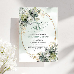 Invitation Regard Bébé Fille avec un Effet Aquarel