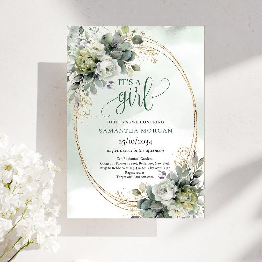 Invitation Regard Bébé Fille avec un Effet Aquarel