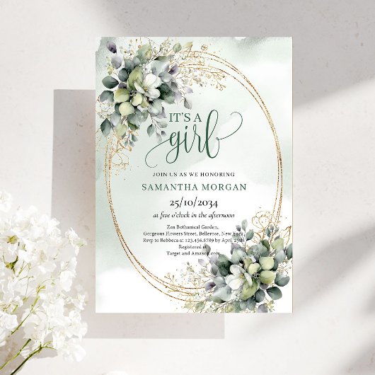 Invitation Regard Bébé Fille avec un Effet Aquarel