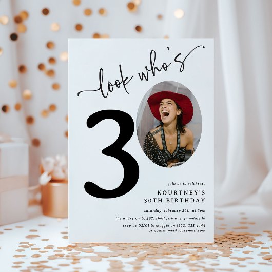 Invitation Regarde qui a 30 ans ! Photo moderne 30e anniversa