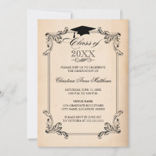 Invitation Regarder le papier vintage et la graduation de l'o